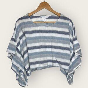 BCBGeneration Striped Crop Top | XXS | Blue White Flutter Sleeve Cotton Gauze